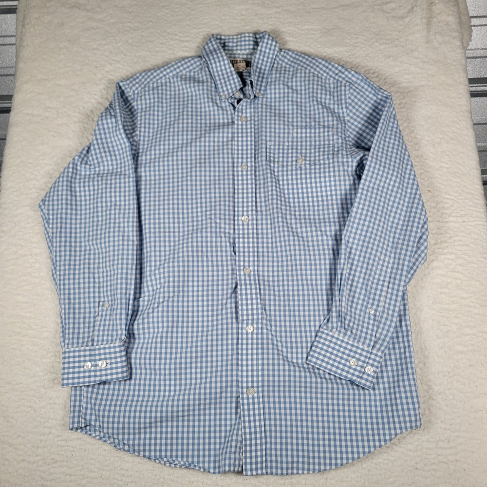 Duluth Trading Co Button Down Mens Size M Blue White Gingham Long Sleeve Cotton